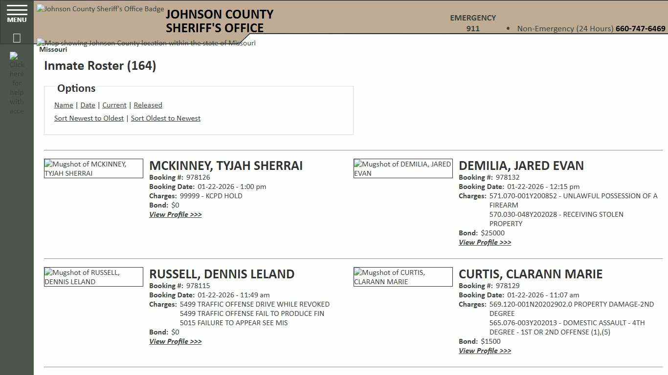 Inmate Roster - Current Inmates Booking Date Descending - Johnson County Sheriff MO