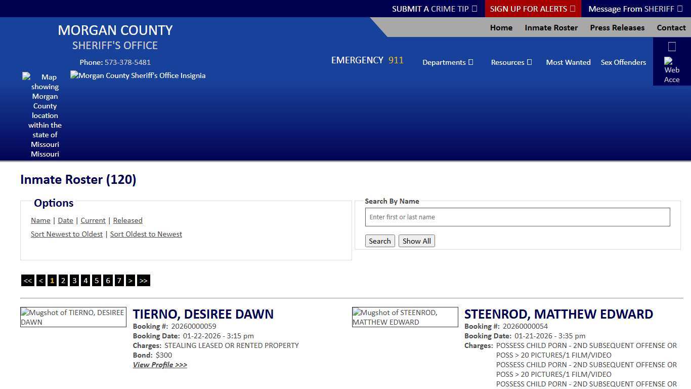 Inmate Roster - Current Inmates Booking Date Descending - Morgan County Sheriff MO