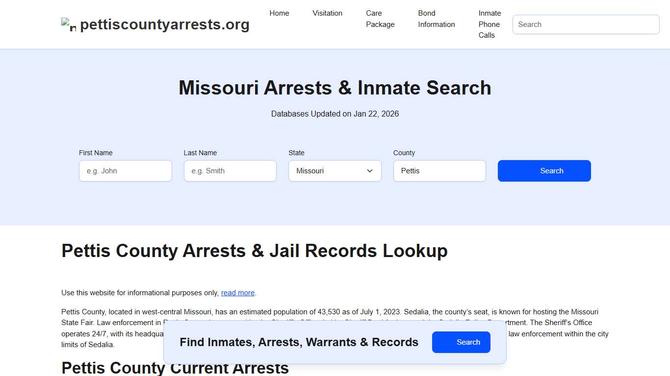 Pettis County, MO Arrests, Warrants, Police Records Search